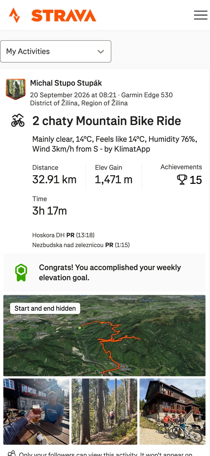 Otvorená vlastná aktivita na strava.com