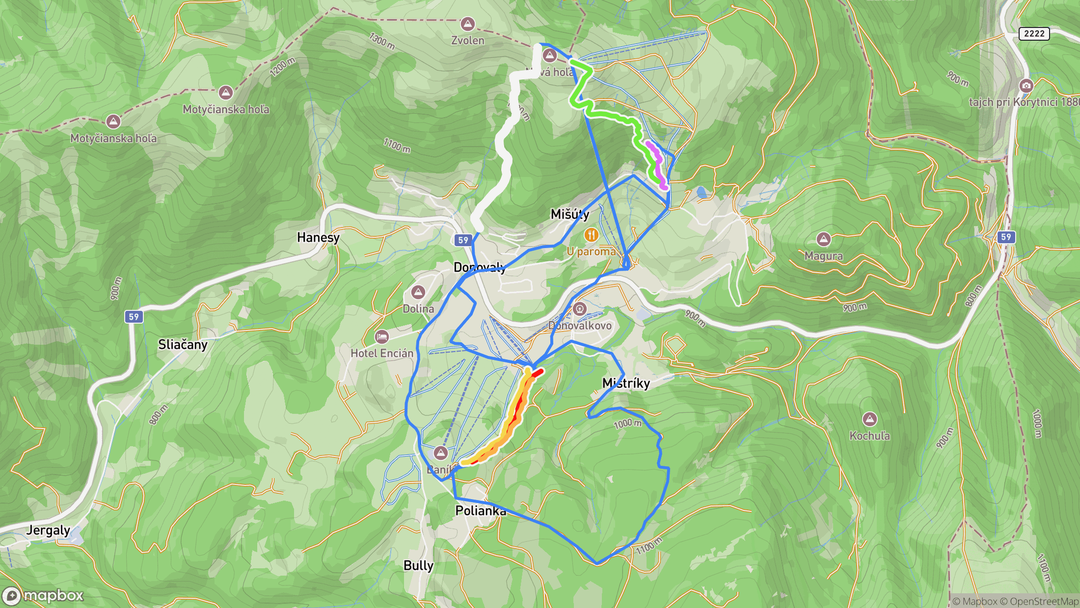 Mapa etáp preteku Hornonitrianska enduroseria - donovaly